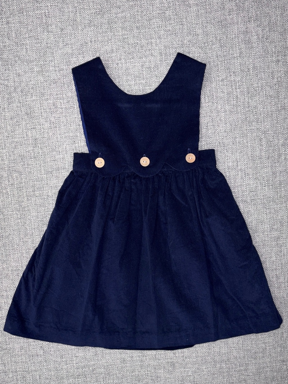 Little English 24m Navy Corduroy Pinafore with Button Accent
